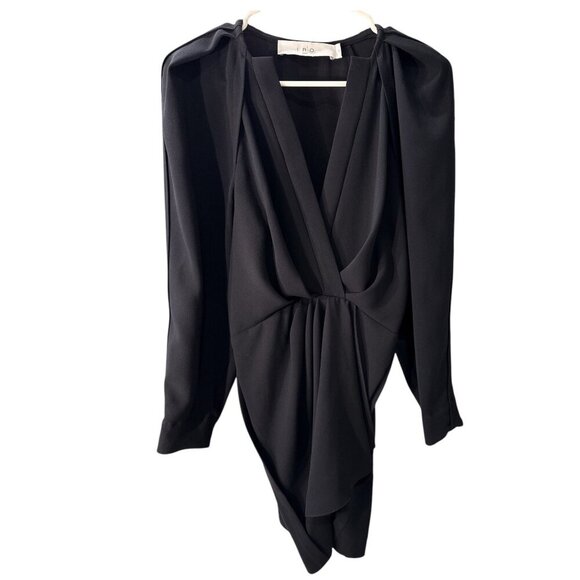 IRO Paris Black Plunging V-Neck Draped Mini Dress Size 40, Pre-Owned,  EUC - Picture 1 of 8
